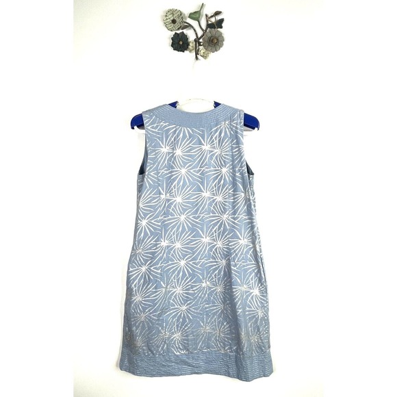 Gretchen Scott Size XS Blue Silver Starburst Print Sleeveless Shift Dress Pocket - Picture 5 of 8